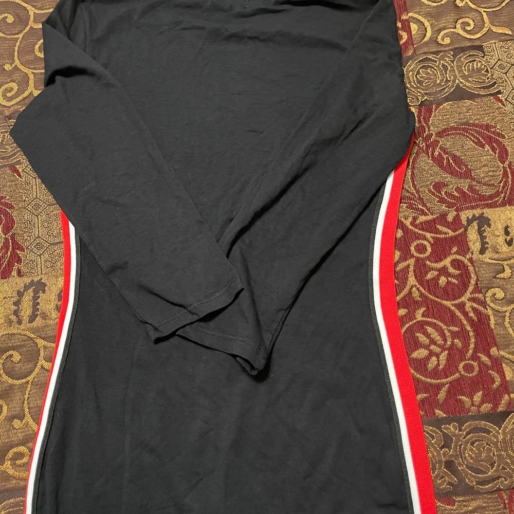 Black red and white striped bodycon dress